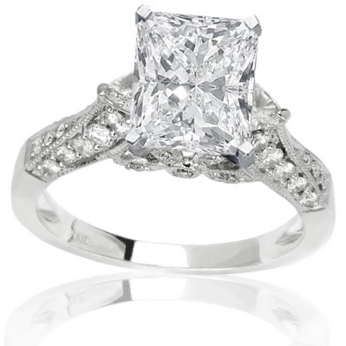 Houston Diamond District 1.38 Carat t.w. GIA Certified Princess Cut Trillian And Round Diamond Engagment Ring (D-E Color VVS1-VVS2 Clarity) Platinum 6.5